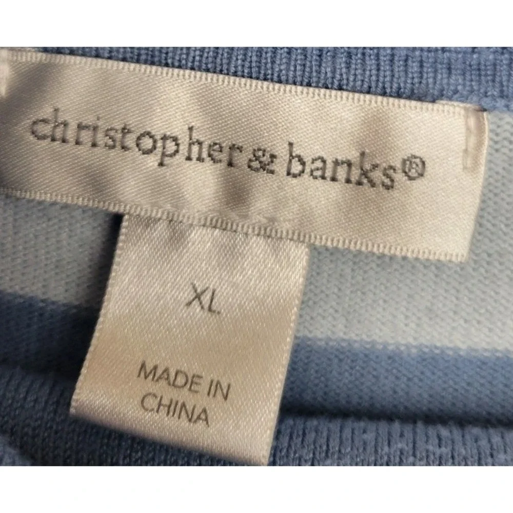 Christopher & Banks Sweater Cowl Neck Striped Pullover Coastal Blue White XL